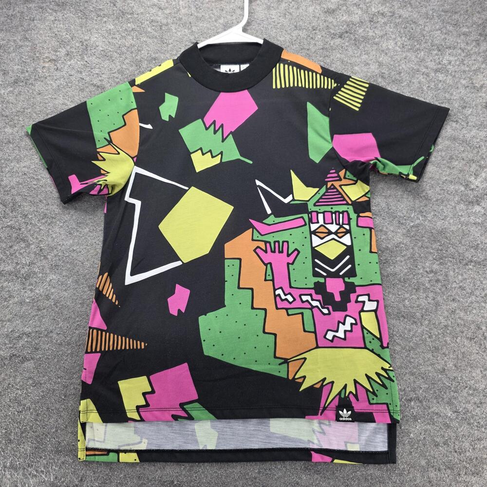 Adidas Originals Shirt Womens Small Black Multicolor Graphic Allover Print Tee